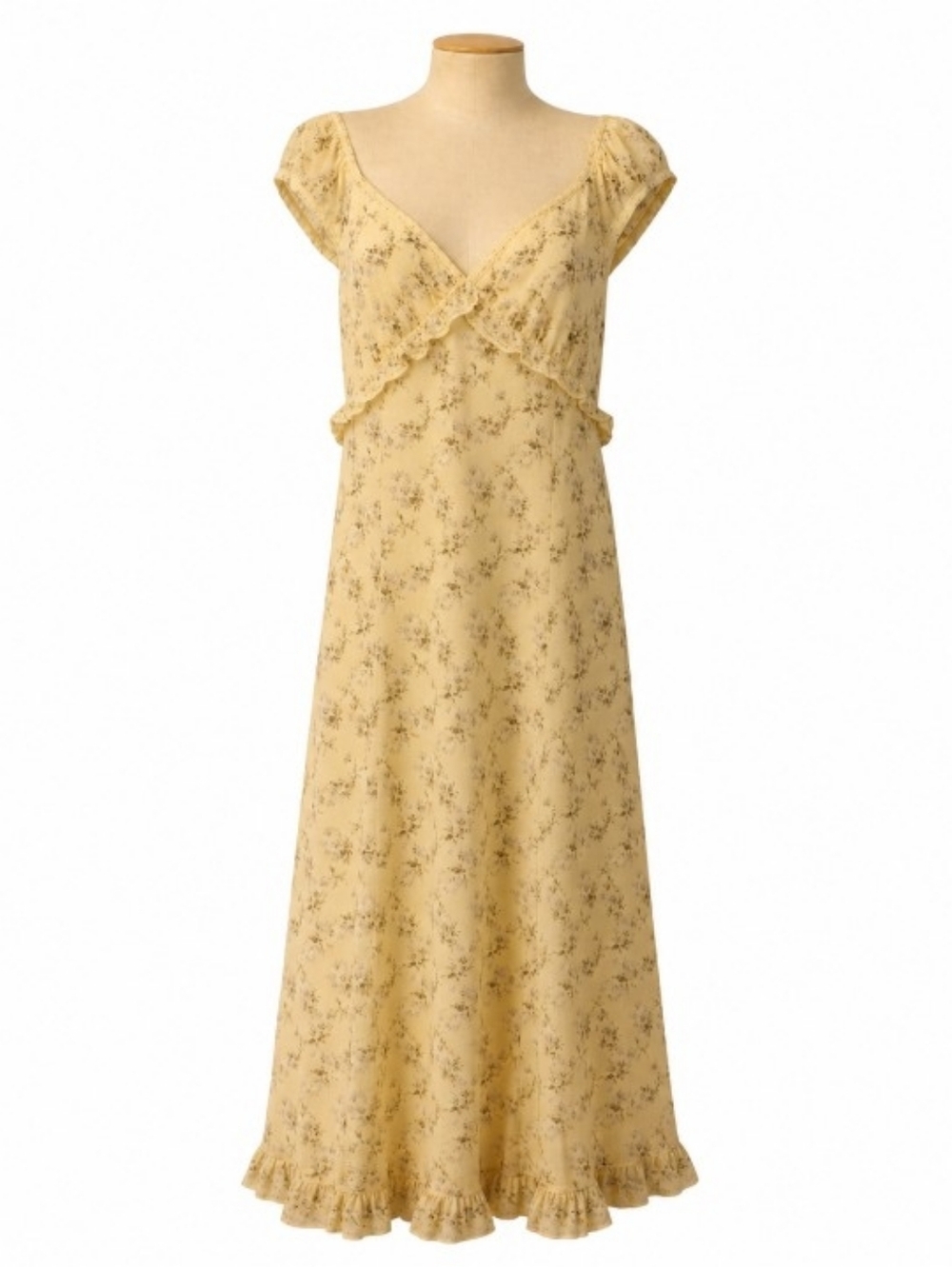 Max Studio London Cottagecore Maxi Dress L Yellow Floral Ruffle Regency